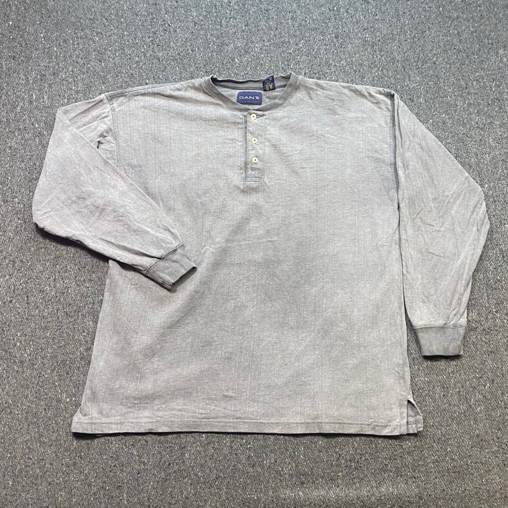 Gant Henley Shirt Sz L Mens Gray Grunge Skater Long Sleeve Faded Cotton Top